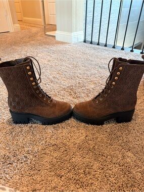 Gucci Chocolate Brown Women's Lace-Up Suede Combat Boots